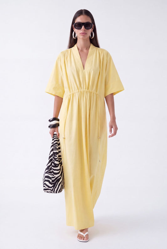 AURELIA CINCHED MIDI DRESS - צהוב