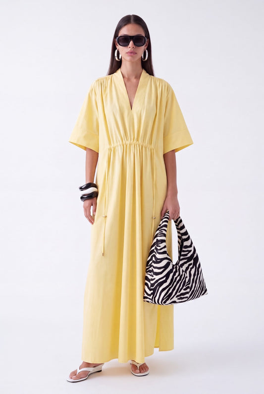 AURELIA CINCHED MIDI DRESS - צהוב
