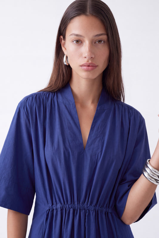 AURELIA CINCHED MIDI DRESS - כחול נייבי