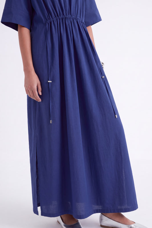 AURELIA CINCHED MIDI DRESS - כחול נייבי