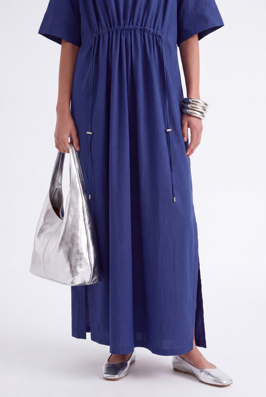 AURELIA CINCHED MIDI DRESS - כחול נייבי