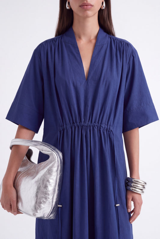AURELIA CINCHED MIDI DRESS - כחול נייבי