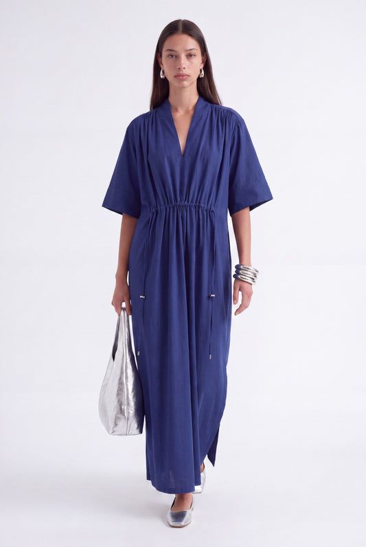 AURELIA CINCHED MIDI DRESS - כחול נייבי