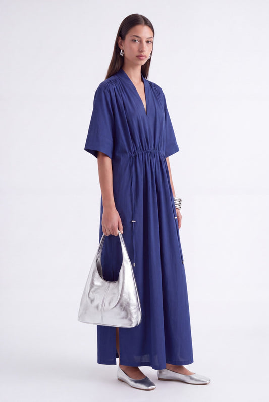 AURELIA CINCHED MIDI DRESS - כחול נייבי