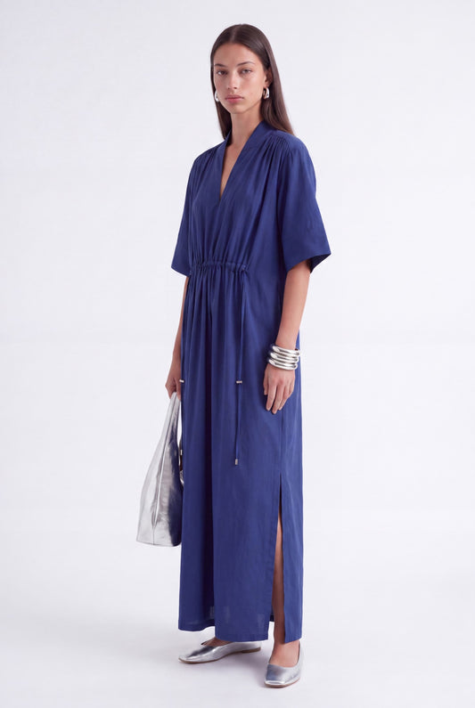 AURELIA CINCHED MIDI DRESS - כחול נייבי