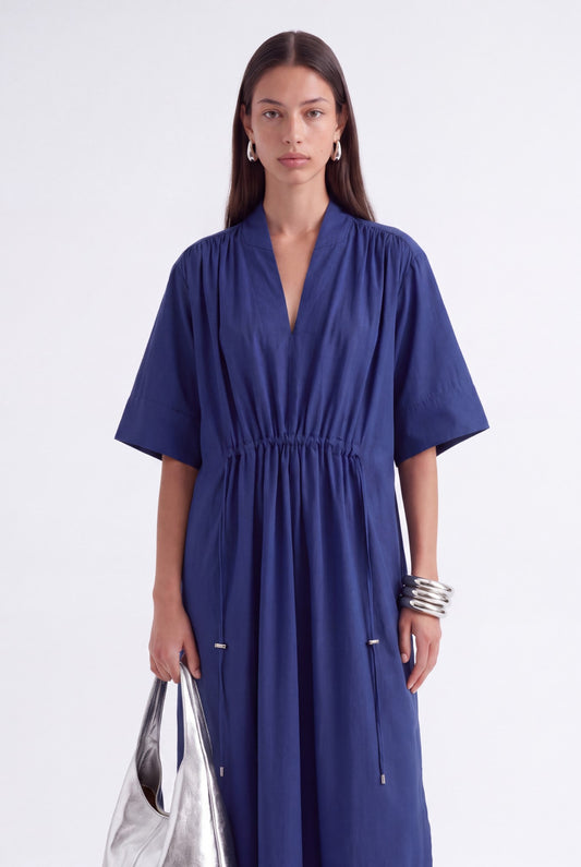 AURELIA CINCHED MIDI DRESS - כחול נייבי