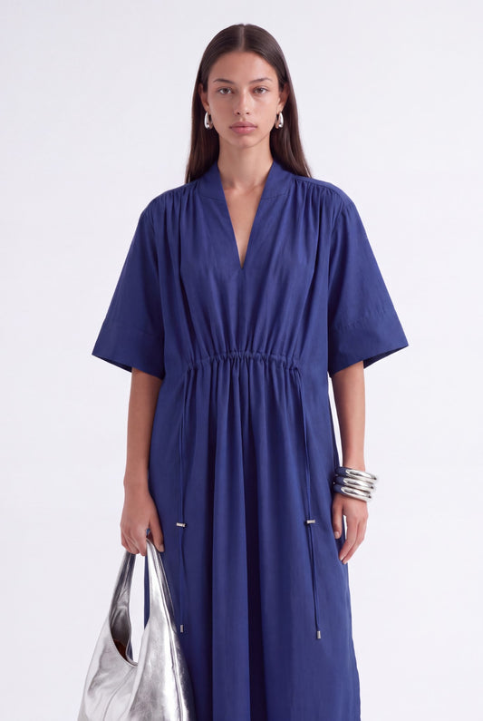 AURELIA CINCHED MIDI DRESS - כחול נייבי