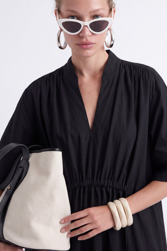 AURELIA CINCHED MIDI DRESS - שחור