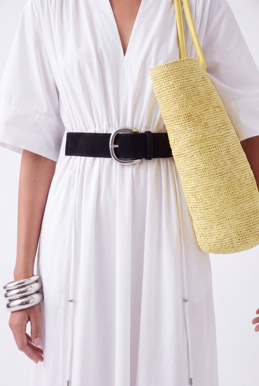 AURELIA CINCHED MIDI DRESS - לבן