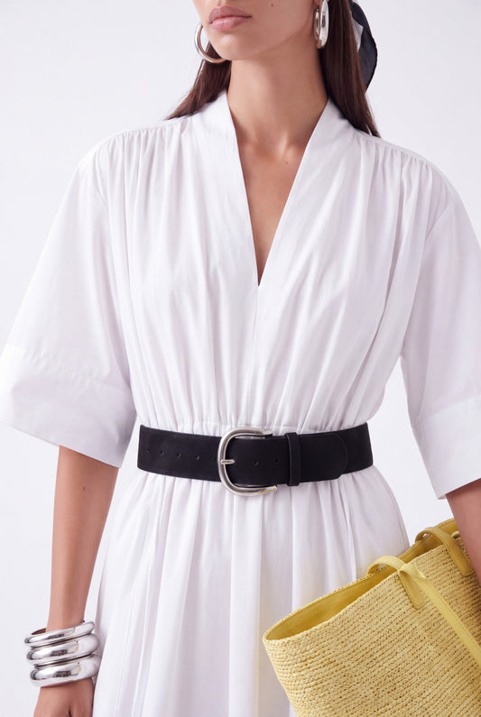 AURELIA CINCHED MIDI DRESS - לבן