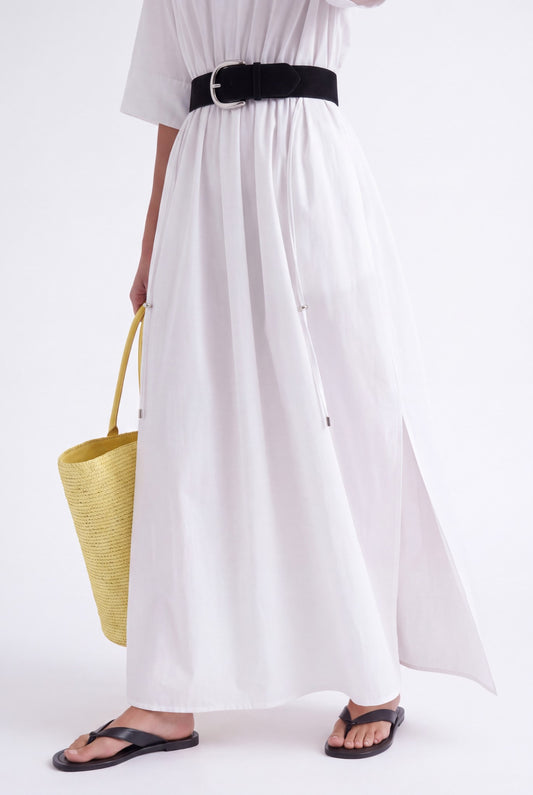 AURELIA CINCHED MIDI DRESS - לבן