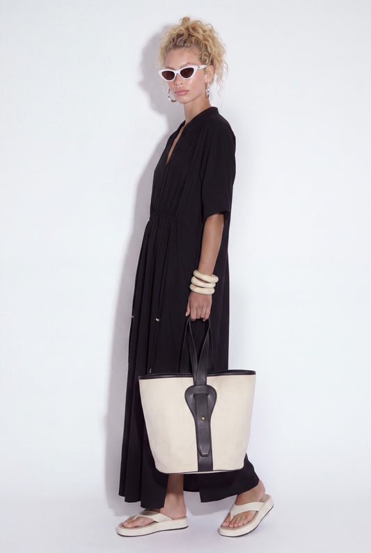 AURELIA CINCHED MIDI DRESS - שחור