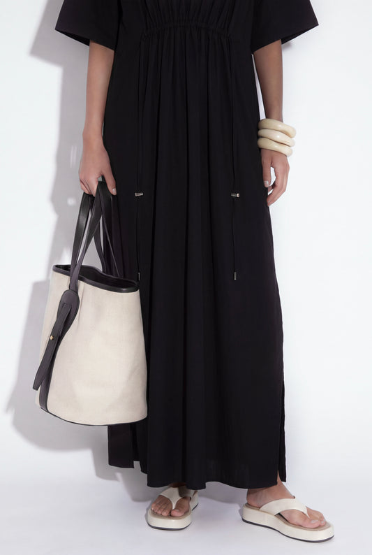 AURELIA CINCHED MIDI DRESS - שחור