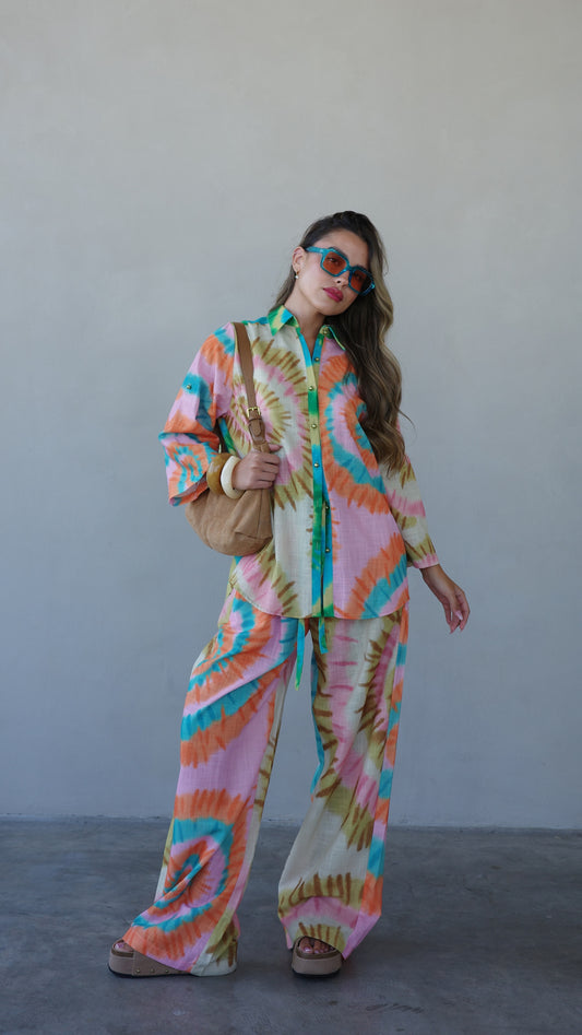 חליפת מכנס מנילה | ורוד/טורקיז