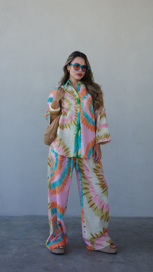 חליפת מכנס מנילה | ורוד/טורקיז