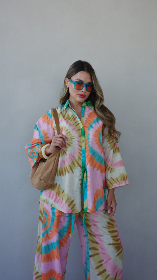 חליפת מכנס מנילה | ורוד/טורקיז