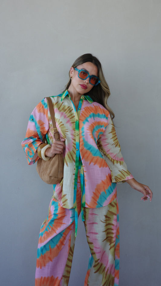 חליפת מכנס מנילה | ורוד/טורקיז