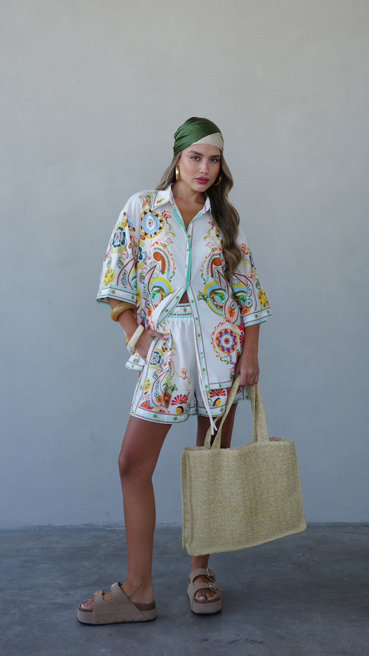 חליפת שורט מונטה קרלו | לבן/טורקיז