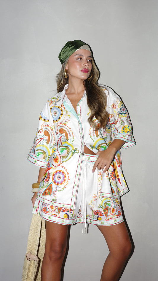 חליפת שורט מונטה קרלו | לבן/טורקיז