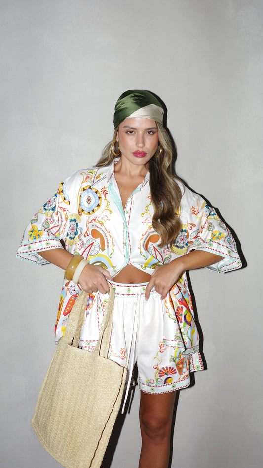 חליפת שורט מונטה קרלו | לבן/טורקיז