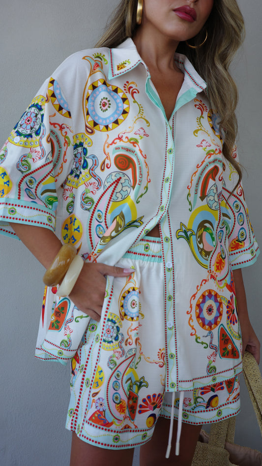 חליפת שורט מונטה קרלו | לבן/טורקיז