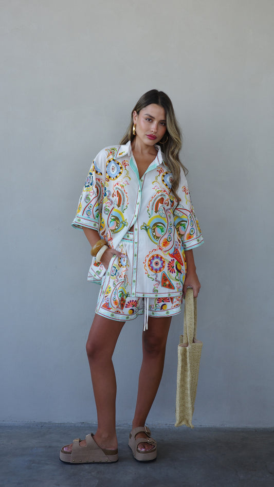 חליפת שורט מונטה קרלו | לבן/טורקיז