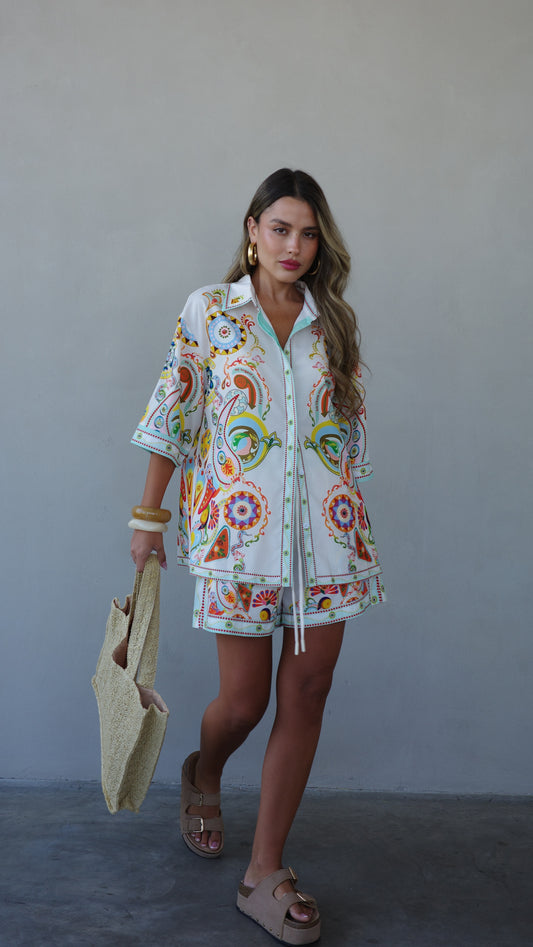 חליפת שורט מונטה קרלו | לבן/טורקיז