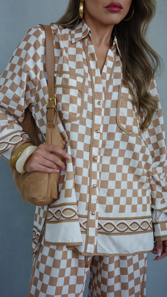 חליפת מכנס ברבדוס משבצות | בז/חום