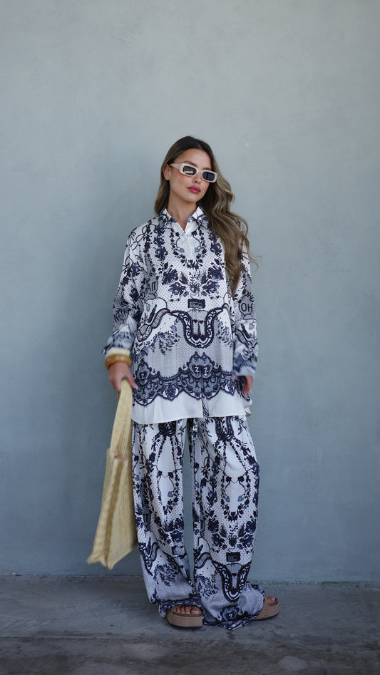 חליפת מכנס סנטה קתרינה | לבן/אפור