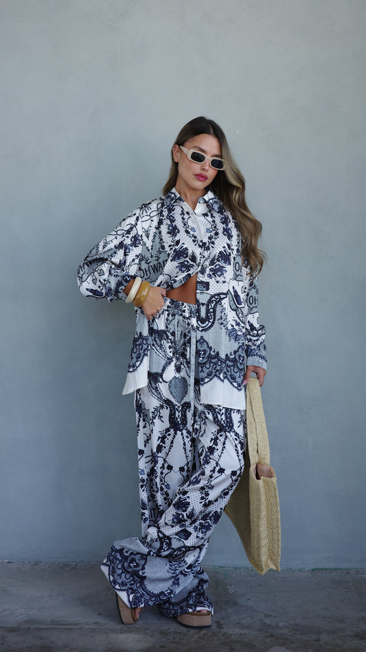 חליפת מכנס סנטה קתרינה | לבן/אפור