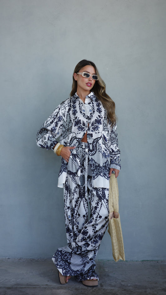 חליפת מכנס סנטה קתרינה | לבן/אפור