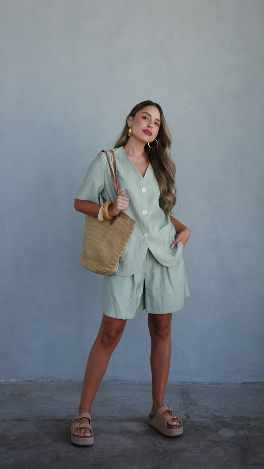 חליפת שורט מחויט | ירוק מנטה