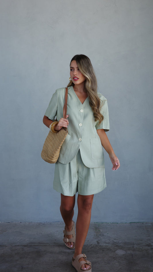 חליפת שורט מחויט | ירוק מנטה