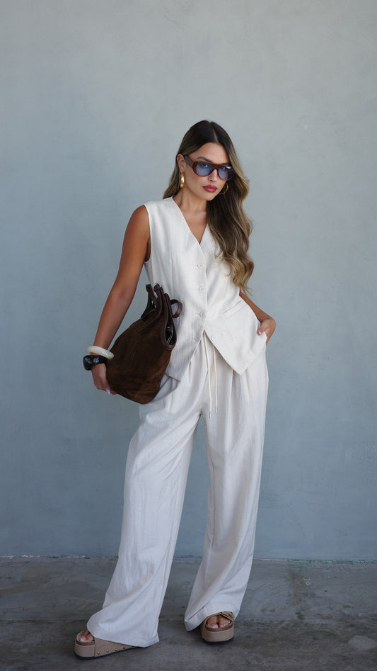 חליפת מכנס/ווסט קופנגן | בז/שמנת