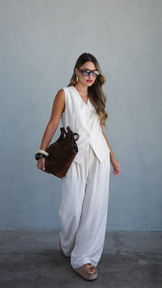 חליפת מכנס/ווסט קופנגן | בז/שמנת