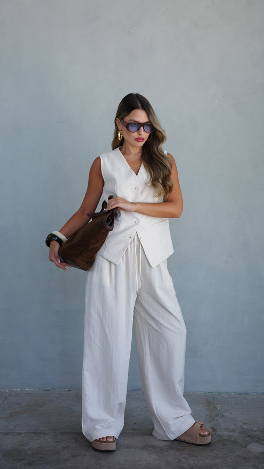 חליפת מכנס/ווסט קופנגן | בז/שמנת