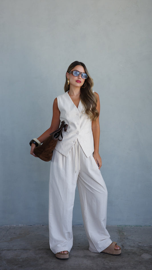 חליפת מכנס/ווסט קופנגן | בז/שמנת