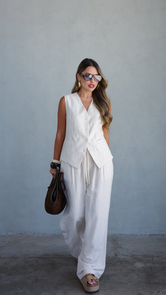 חליפת מכנס/ווסט קופנגן | בז/שמנת