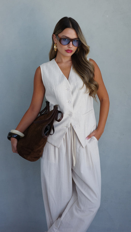 חליפת מכנס/ווסט קופנגן | בז/שמנת