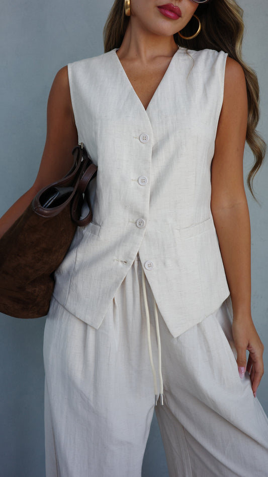 חליפת מכנס/ווסט קופנגן | בז/שמנת