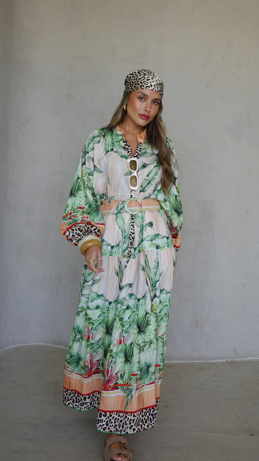 גלביה קומות כפתורים חגורה לינדזי | ירוק