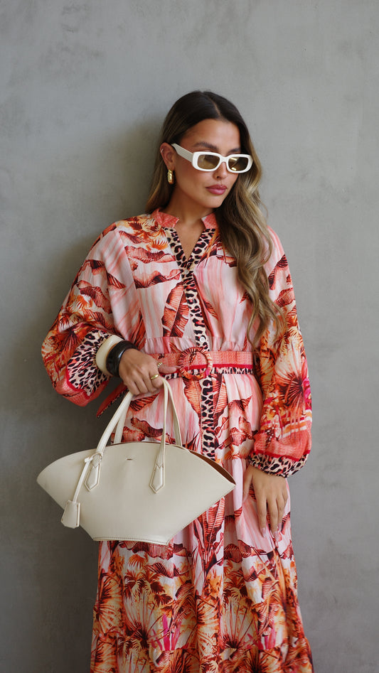 גלביה קומות כפתורים חגורה לינדזי | אפרסק