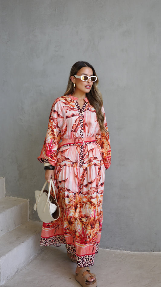 גלביה קומות כפתורים חגורה לינדזי | אפרסק