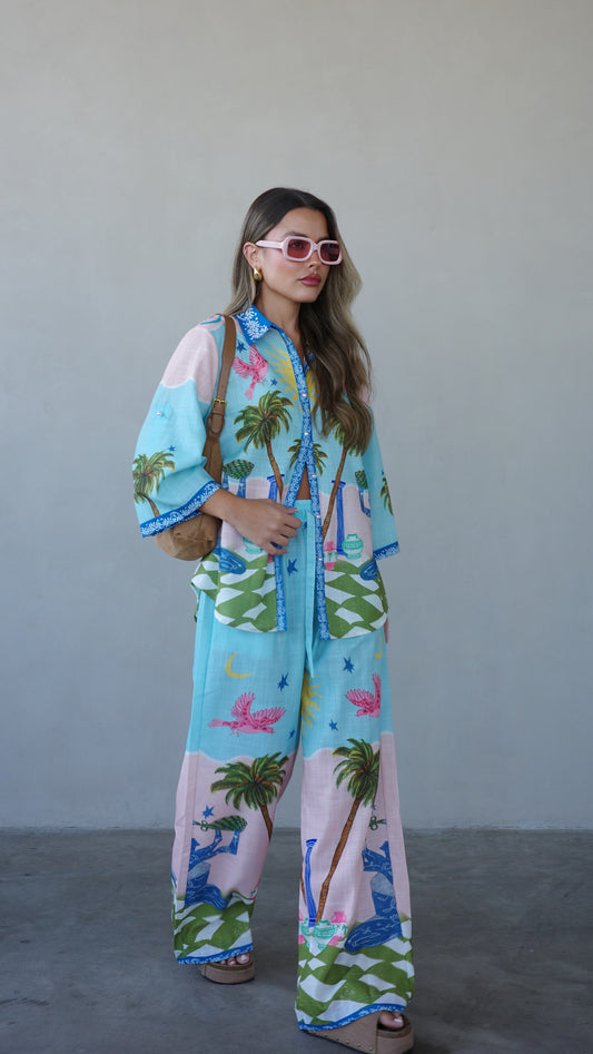 חליפת מכנס מליבו | תכלת/ורוד