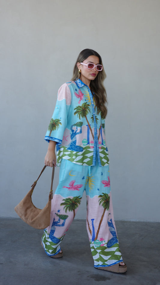 חליפת מכנס מליבו | תכלת/ורוד