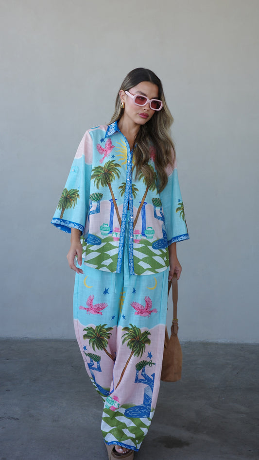 חליפת מכנס מליבו | תכלת/ורוד