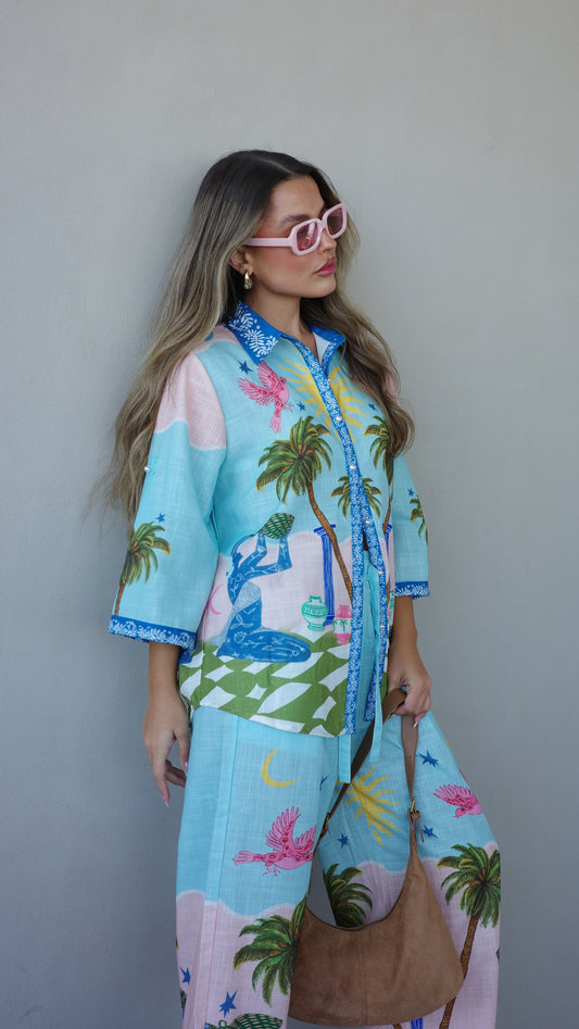 חליפת מכנס מליבו | תכלת/ורוד