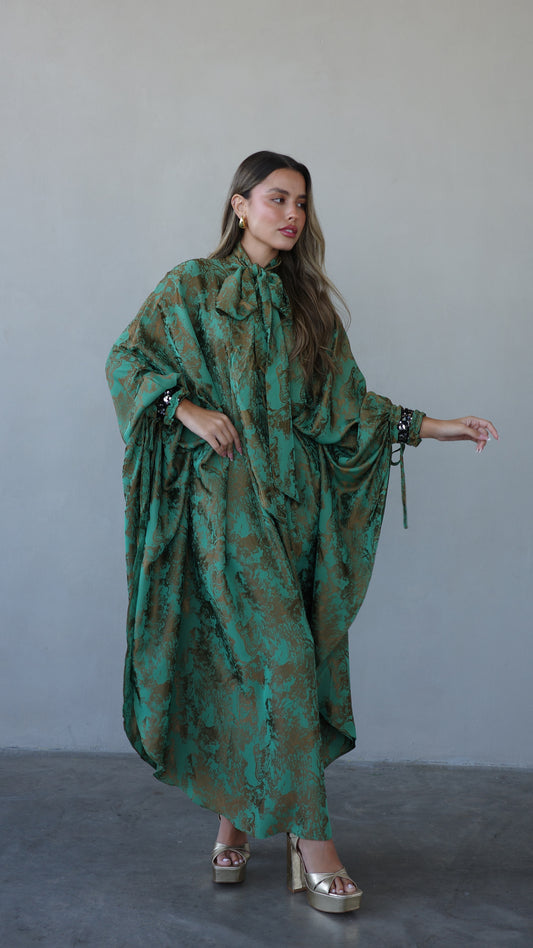 שמלת אוברסייז מעוגלת עניבה גוצי | ירוק