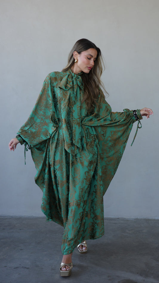 שמלת אוברסייז מעוגלת עניבה גוצי | ירוק