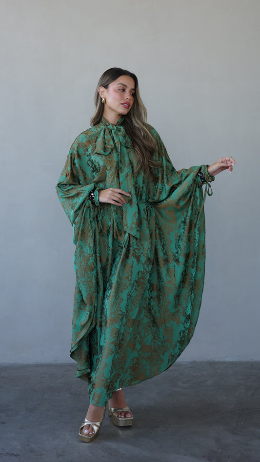 שמלת אוברסייז מעוגלת עניבה גוצי | ירוק